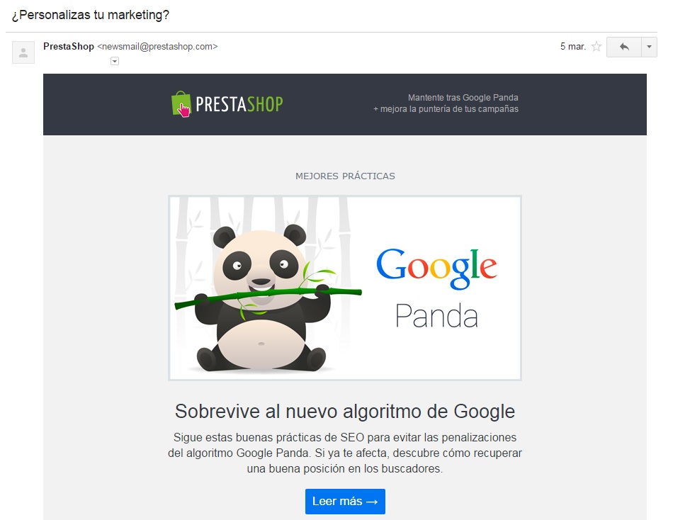 Prestashop cuida al detalle la presentación y el contenido de cada una de sus newsletters