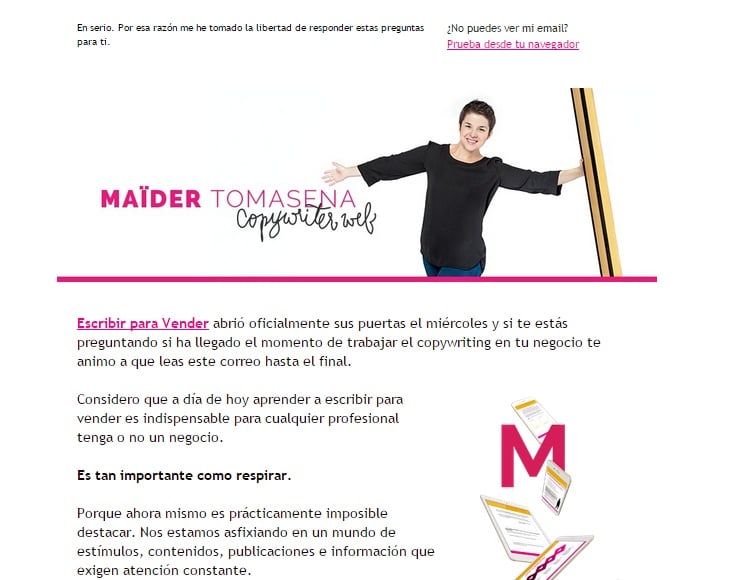 Maïder Tomasena identifica perfectamente sus newsletter utilizando su imagen de cabecera