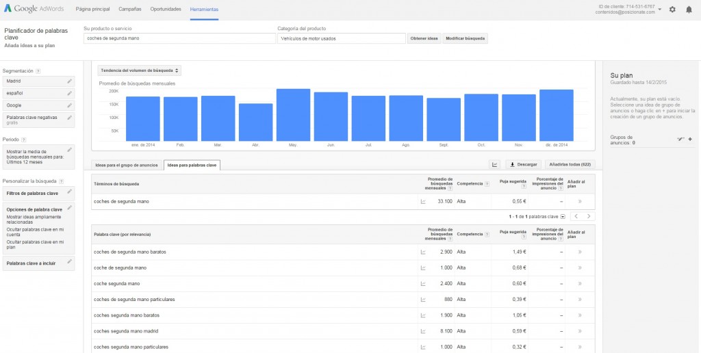 Planificador de palabras clave de Google AdWords