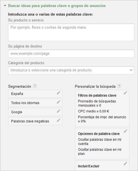 Planificador de Keywords