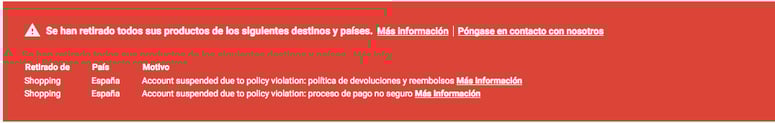 Productos retirados en Google Shopping por violación de las políticas de Google AdWords