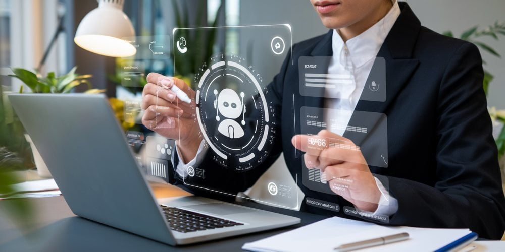 Profesional gestionando automatización con IA en el CRM.