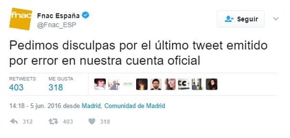 Tuit disculpa Fnac