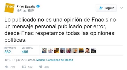 Tuit disculpa Fnac 2