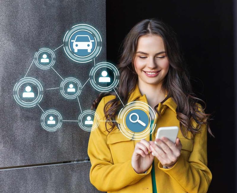 Usuario consultando negocios locales en Google desde el móvil con apoyo de inteligencia artificial