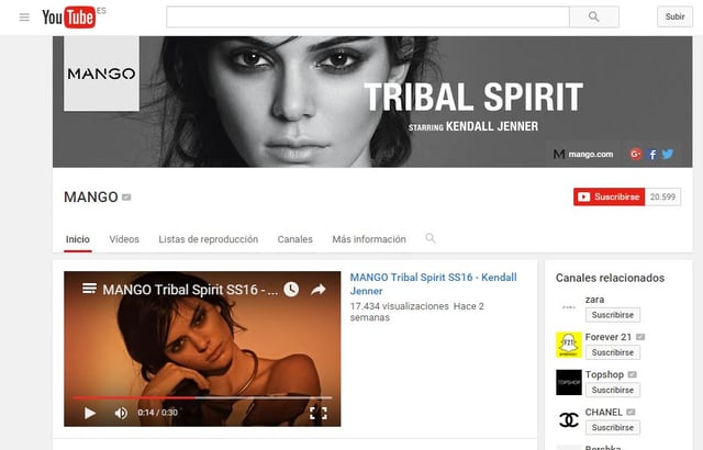Mango trabaja en su canal Youtube el video marketing